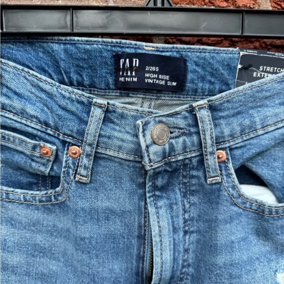 GAP High Rise Vintage Slim Distressed Blue Jeans - Picture 3 of 10